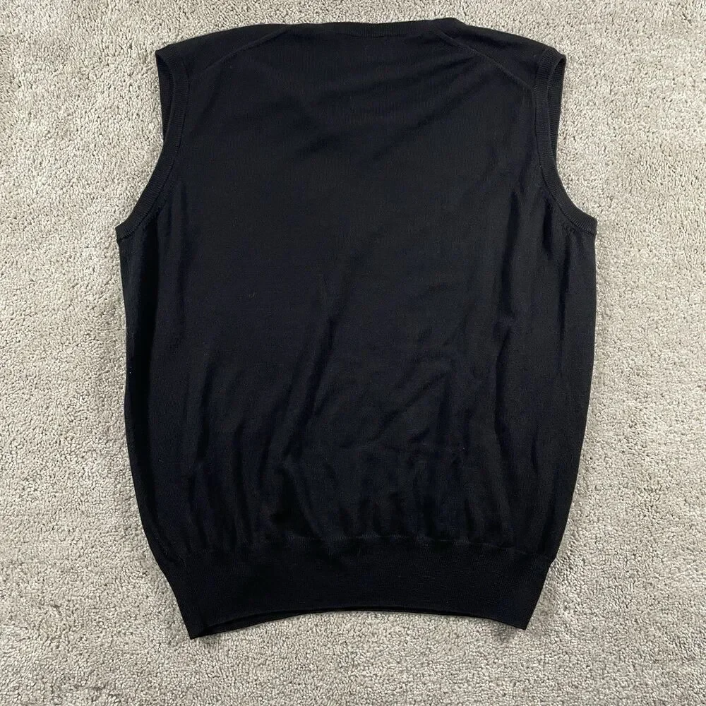 Vintage Alan Paine Men’s V-Neck Sweater Vest Black Merino Wool UK 44 EUR 52 US L
